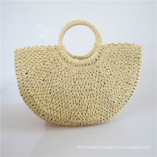 wholesale customized vintage bag summer handbags round handle shell shape paper straw handbags for women